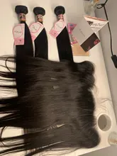 Bundle Frontal Lace Human-Hair Transparent Straight Brazilian Ali with 13x4