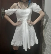 Bazaleas-vestido de encaje bordado blanco para mujer, vestido Vintage de cintura Bandage con lazo cruzado, vestidos de mujer con volantes a la moda