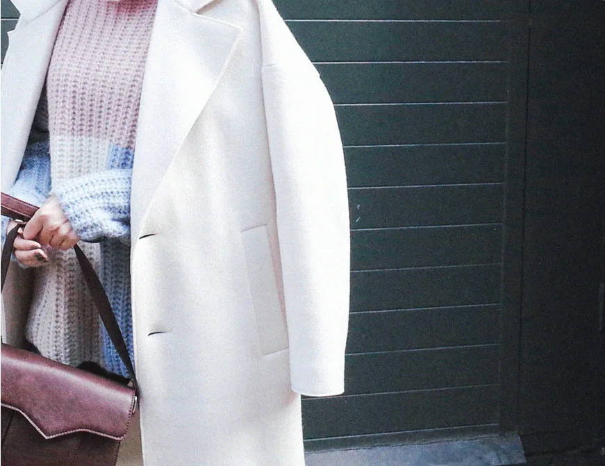 Obrix сладкий кашемир Женское пальто весна осень Повседневный стиль уличная мода прямой v-образный вырез длинный рукав пальто для женщин