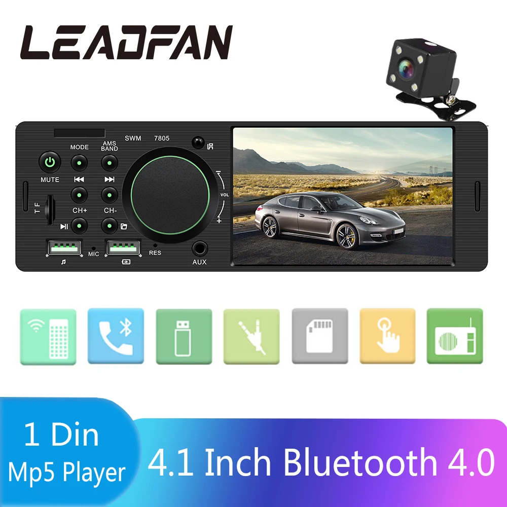 Автомагнитола Leadfan 1 Din FM Bluetooth мультимедийный mp5-плеер 4 дюйма 12 В USB дистанционное