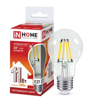 

LED lamp LED-A60-deco 11 W V E27 6500 K 990Лм transparent IN HOME