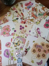 Pintura de acuarela adorable/Kawaii, postales, flores y pájaros, 22 Uds.