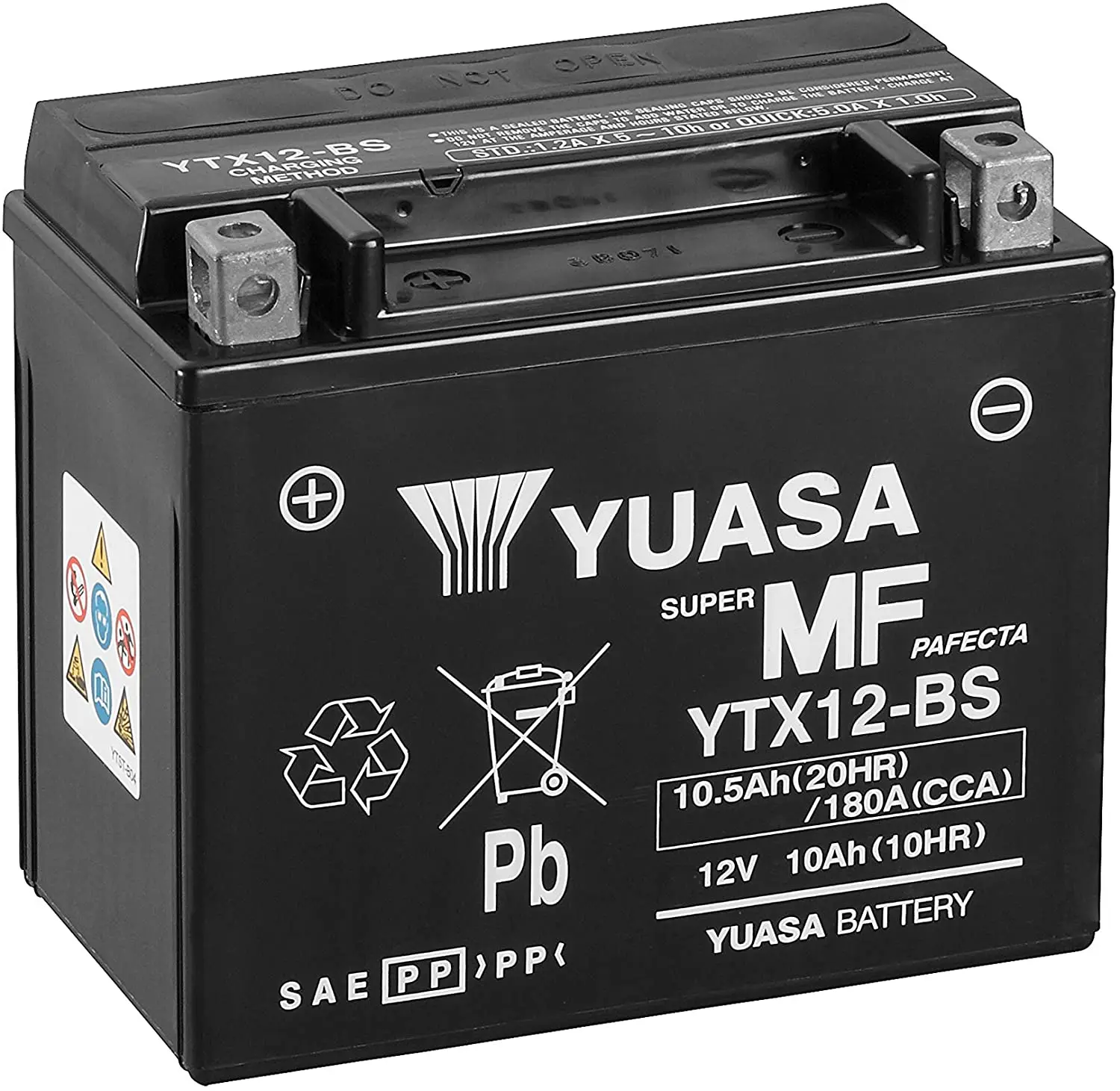 Yuasa YTX12-BS, battery with acid pack, 12V voltage, 10Ah, dimensions  15x8.7x13 cm, AGM lead technology