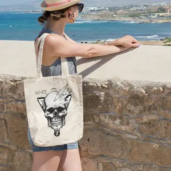 

Angemiel Bag White Noise Skull And Crossbones Shopping Beach Tote Bag