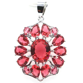 

41x26mm Luxury Created Pink Raspberry Rhodolite Garnet Gift For Woman's Wedding Silver Pendant
