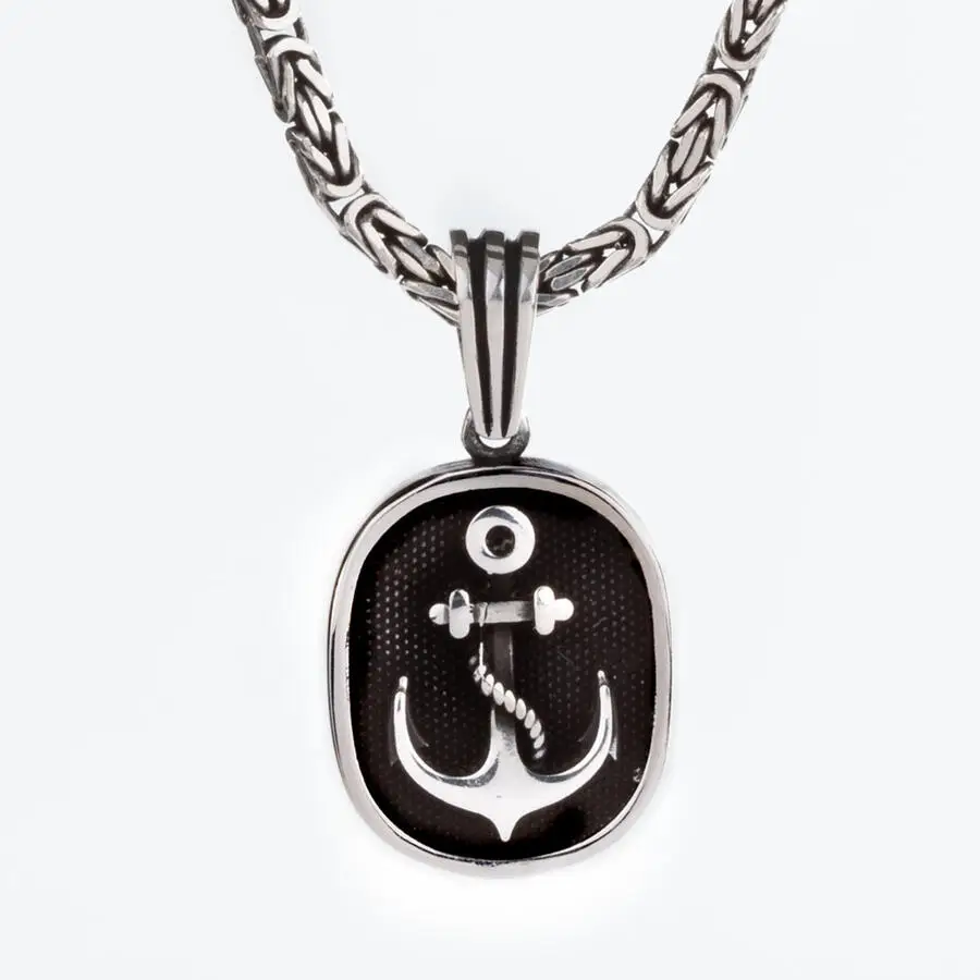 

Anchor Model On Oval Ground 925 Sterling Silver Men Necklace With King Chain Fashion Turkish Premium Quality Handmade Jawelery