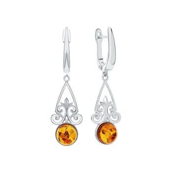 

Silver earrings with amber sunlight sample 925