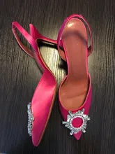 Zapatos de tacón alto con diamantes de imitación para mujer, calzado de seda satinada con punta puntiaguda, sin cordones, para boda, talla grande 41 42
