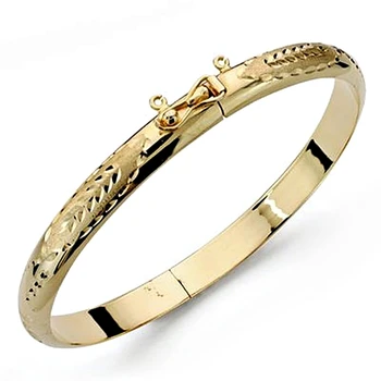 

Bracelet 18k gold hoop Bangle 7mm. Half cana carved [8376]