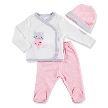 

ebebek Bambaki Summer Baby Girl Cute Cat Bodysuit Hat Pant 3 pcs Set