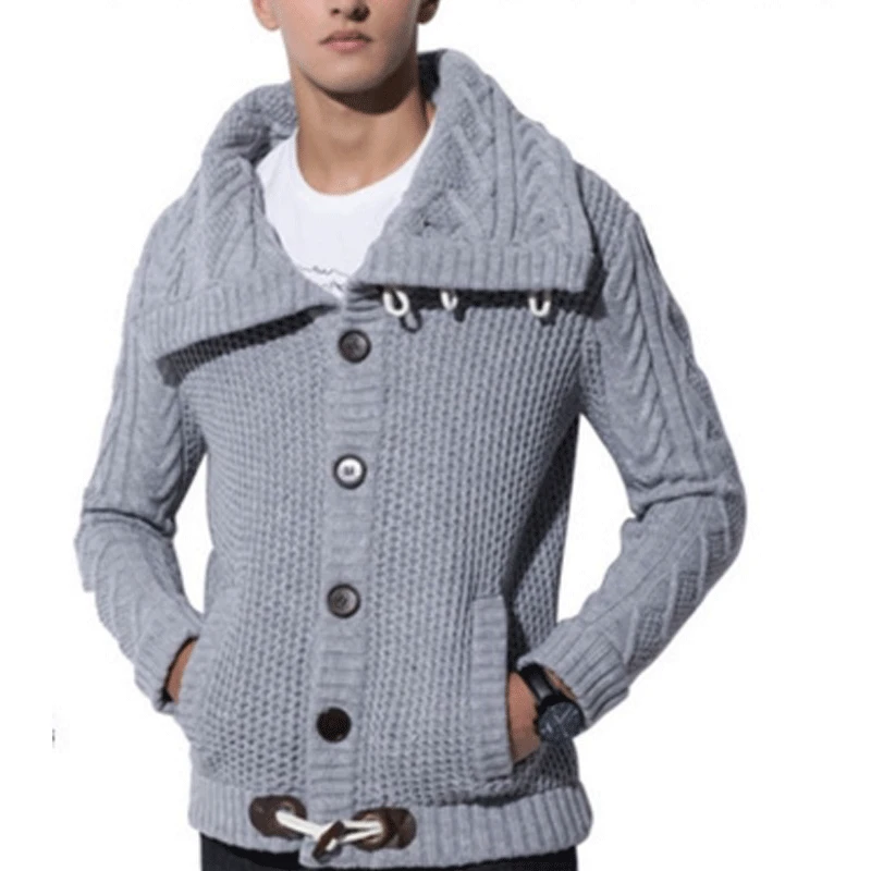 Men Winter Turtleneck Sweater Long Sleeve Knitted Cardigan Jumper Casual Solid Single Breasted Pullover Warm Thick Sweater Coat