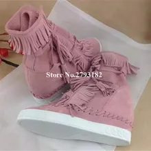 Новинка; высококачественные замшевые женские повседневные полусапожки на танкетке с кисточками; обувь с высоким берцем, увеличивающая рост; кожаная обувь на танкетке