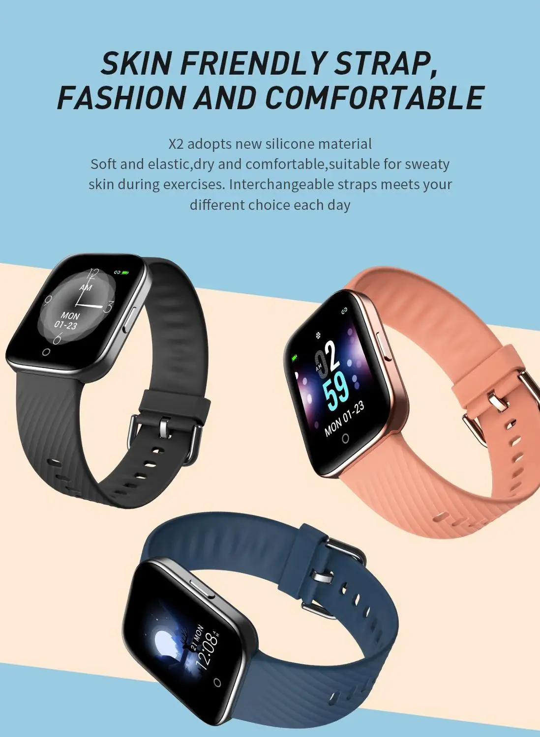 

EHUNT X2 Smart Watch for Men Women IP68 Waterproof Smart Band Heart Rate Fitness Tracker Smart Wristband Bluetooth Smartwatch