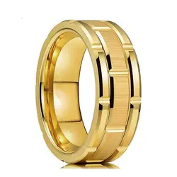 Elegant Brushed Stainless Steel & Tungsten Wedding Band, 8mm - Versatile Couples Jewelry in Three Timeless Colors - 8 (Gold)