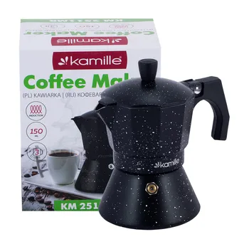 

Geyser coffee maker 150 ml (3 servings) made of aluminum with wide induction bottom (black marble) Kamille, KML-2511MR