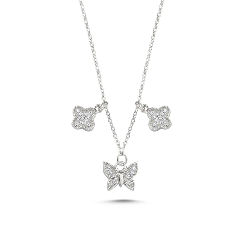 KUTAYDAN Zircon Cubic Zirconia Butterfly& Clover Necklace 925 Sterling Silver