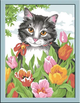 

Painting by numbers "Kitty in tulips" color kit ce109