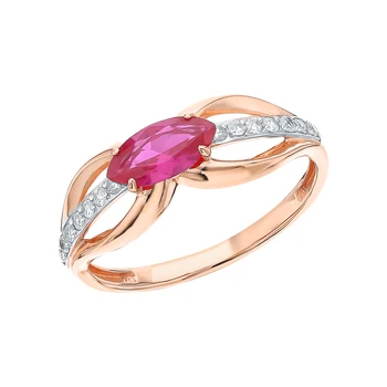 

Gold ring with cubic zirconia and rubies synthetic sunlight sample 585