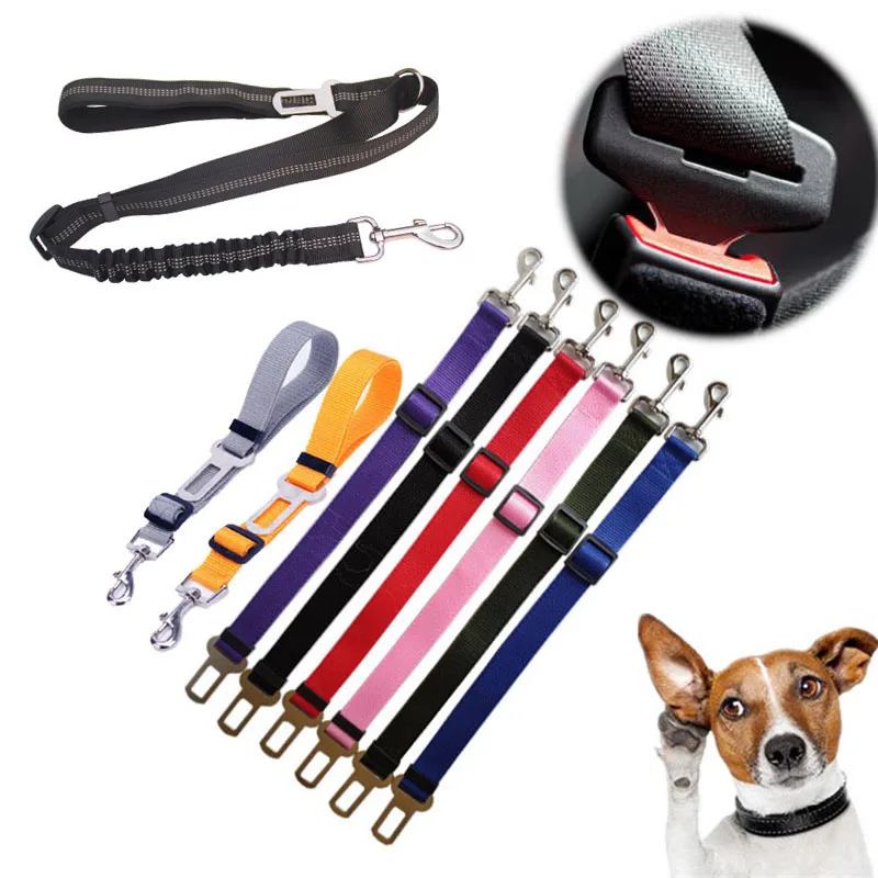 Suministros para mascotas para cinturón de seguridad de coche cinturón de silla para perro correa del cinturón del vehículo ajustable acolchado elástico reflectante de seguridad para perro gato