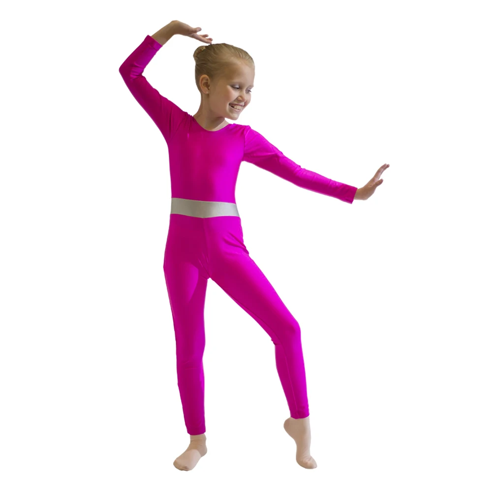 Танцевальный комбинезон для девочек с длинным рукавом двухцветный костюм