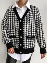 FSDA-suéter de manga larga con cuello de pico para mujer, cárdigan negro con botones y pata de gallo, de punto, holgado, de gran tamaño, informal, otoño e invierno, 2020