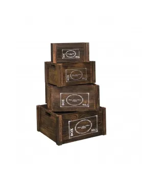 

Mobili Rebecca® Set 4 Boxes Crates Storage Organiser Wood Dark Brown Shabby Country Garden