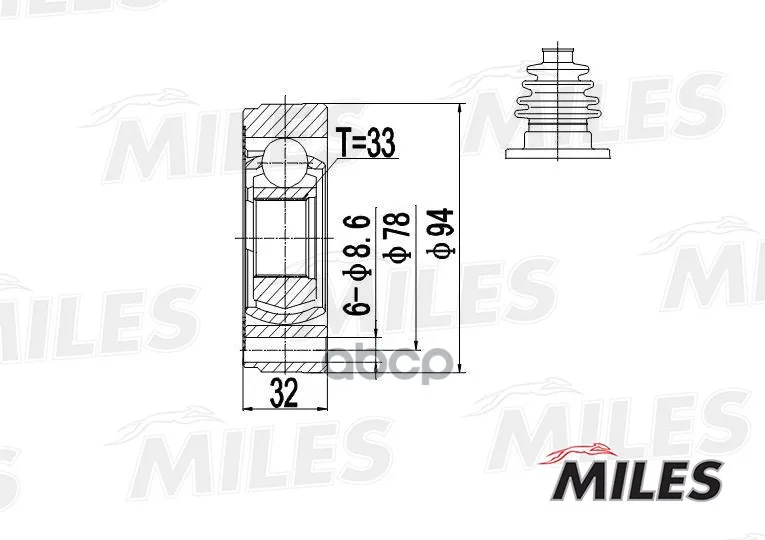 Шрус Audi 80/100/Vw G2/G3/Passat 1.3-1.8 72-94 Внутр. Miles Ga10004 Miles арт. GA10004