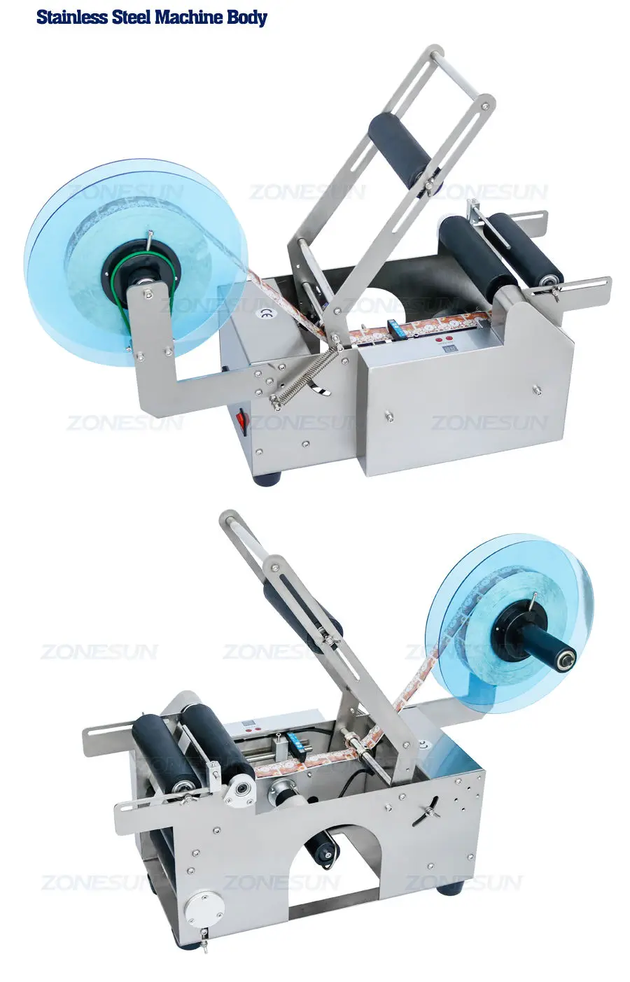 ZONESUN LT-50 Электрическая наклейка Стеклянная ампула Флакон Пластиковая круглая бутылка Этикетировочная машина