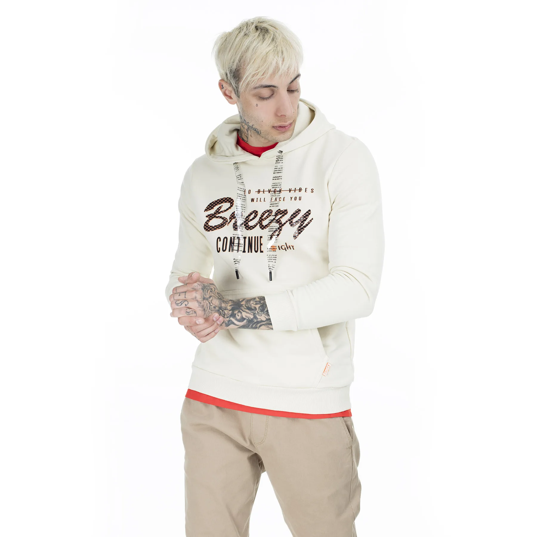 Breezy печатных с капюшоном пот мужские 02056023 - Цвет: Экрю