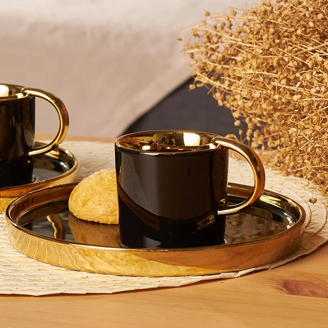 Luxury Gold Color Turkish Coffee Cup Set For Six Person - Traditional Turk