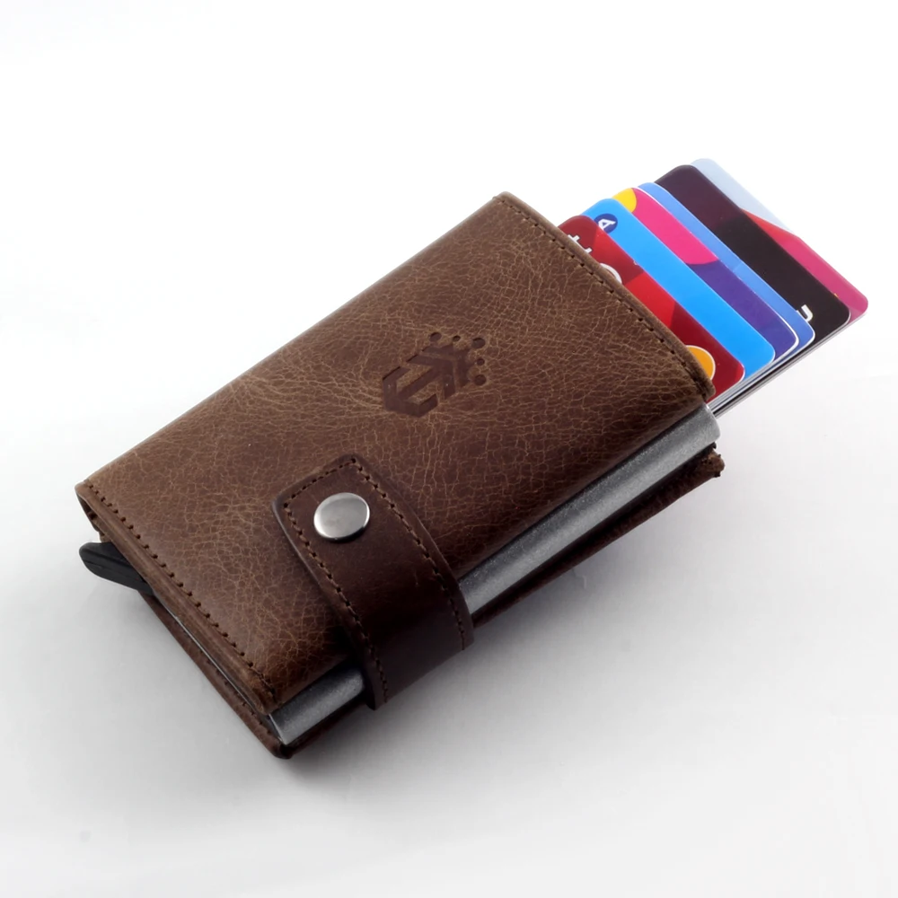 Smart Wallet Business Card Holder Real Cow Leather Handmade Smart Automatic Card Holder Men Gift