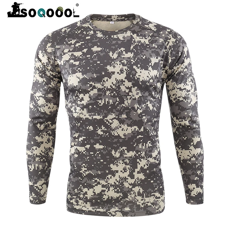 

Soqoool Spring Summer Long Sleeve Tactical Camouflage T-shirt Men Soldiers Combat Military T Shirt O Neck Camo Army TShirts