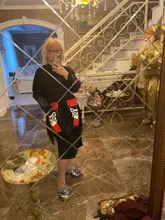 Black Dress Robe Fringes Long-Sleeve 3084 Midi Plus-Size Woman Winter Cute PU Cartoon