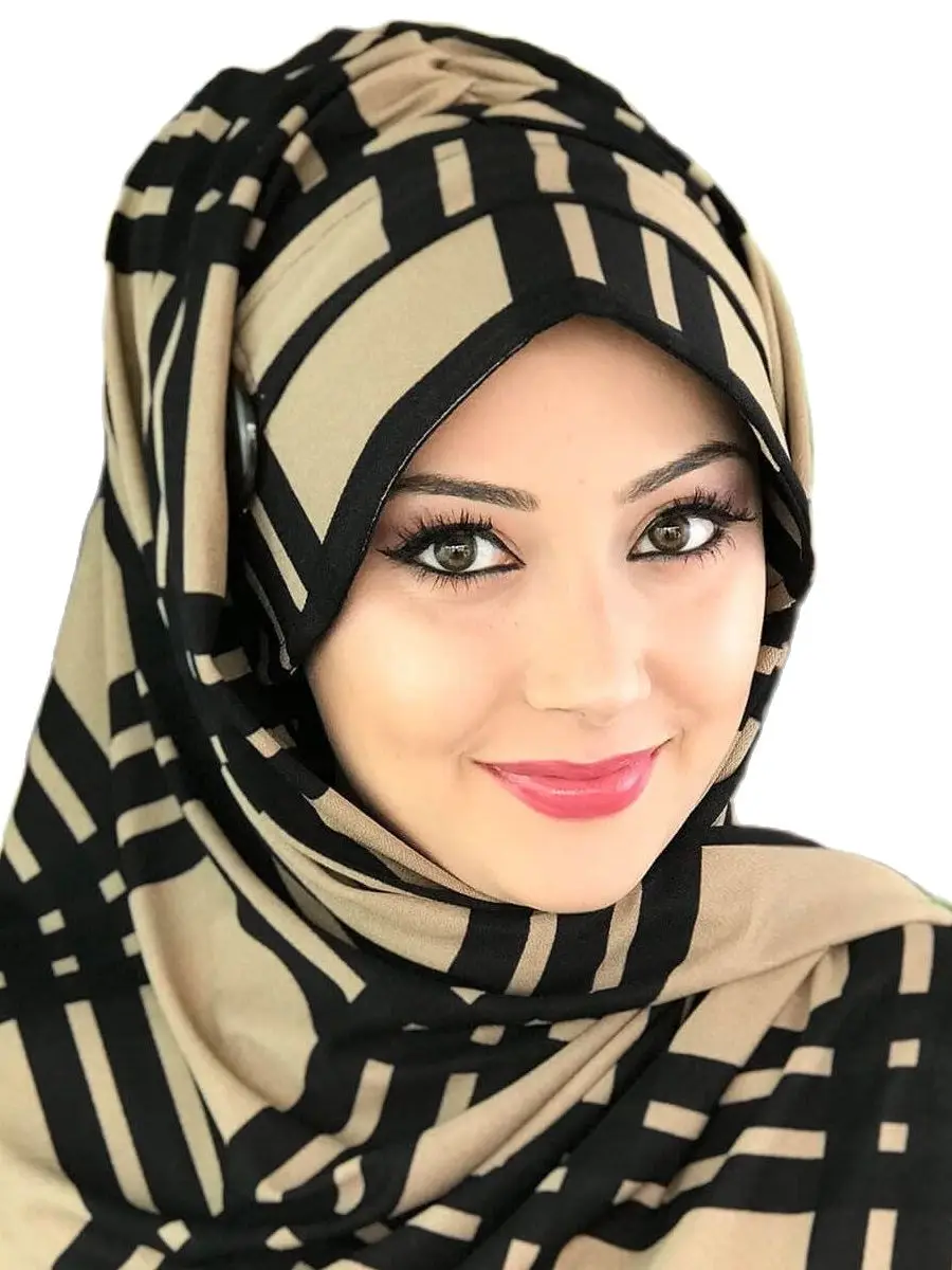 New Fashion Islamic Muslim Headscarf Hijab Clothing Scarf Ready Wrap Black Milk Coffee Pattern Buckle Striped Hat Shawl | Тематическая