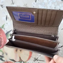 Billeteras de piel auténtica para mujer, cartera larga con doble cremallera, bolso de mano tipo monedero, monedero, VK-AE501