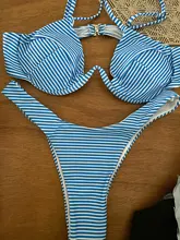 Conjunto de Bikini brasileño sin relleno para mujer, bañador Sexy de estilo vendaje de 4 colores, triangular, envío directo
