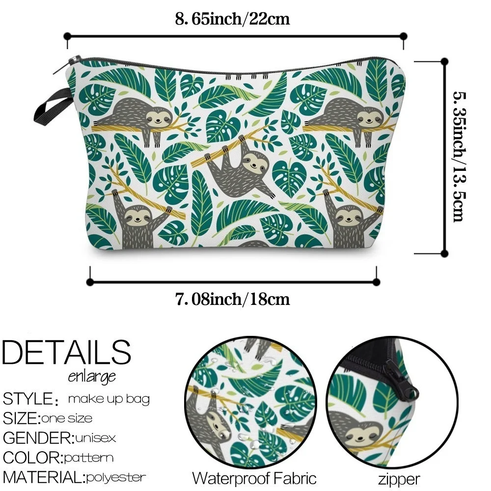 Cosmetic Bag Cosmetic Storage Bag Toiletry Bag Makeup Bag Cosmetic Case Sloth Abstract Art Cosmetic Bag Waterproof Printing Swanky Turtle Leaf Toilet Bag Style for Travel Makeup For Women