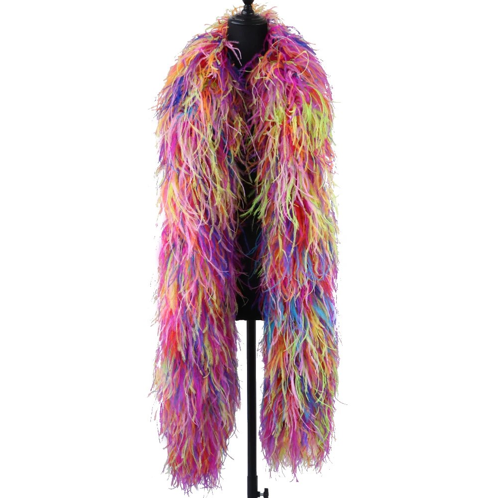 Mixcolor 1 WCFeatherS 10 слоев дихроматического страуса боа перо Scraf свадебное платье украшения вечерние шаль перья 2 м длиной - Цвет: Mixcolor 1