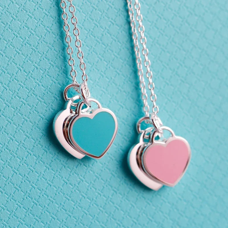 T Fashion logo Hearts Love Shape 925 Silver Pendant Necklace Jewelry original Charm Brand Necklace Design For Women Fine Jewelry (1)