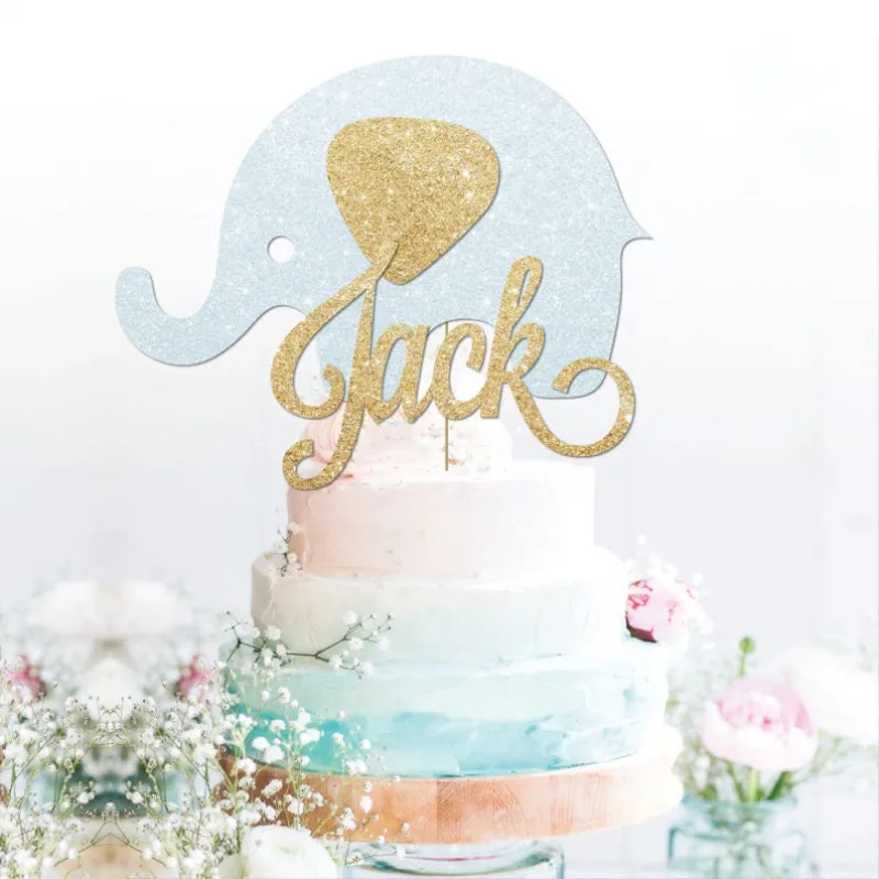 

Custom Elephant glitter cake topper, Baby Blue Elephant, Baby Blue cake topper personalised, Elephant Party Decorations