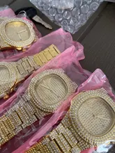 Reloj de moda con diamantes de acero para hombre, cronógrafo de Hip Hop, de lujo, dorado, masculino, 2021