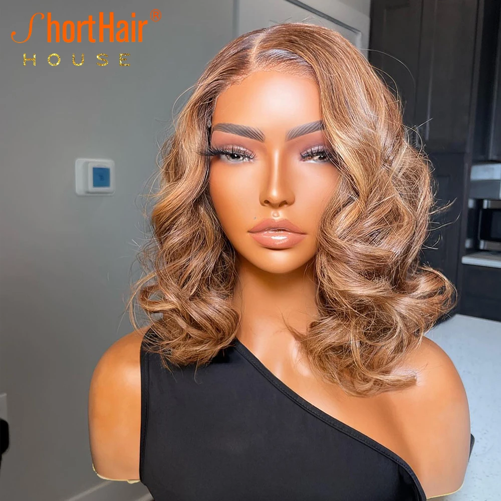 Highlight Wig Human Hair Wigs 13x4 Lace Front Short Bob Wig For Black Women Brazilian Remy Pre Plucked Blonde Brown Colored Wigs