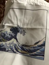 Bolso de lona de gran capacidad con impresión divertida de onda japonesa, bolso de hombro femenino de moda Harajuku con dibujos y letras Ulzzang con cremallera