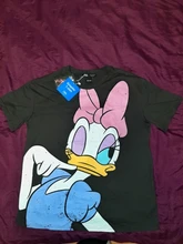 Black T-Shirt Daisy Duck Cartoon Print Sweet Women Cute Disney Fashion Tee-Tops Pullover