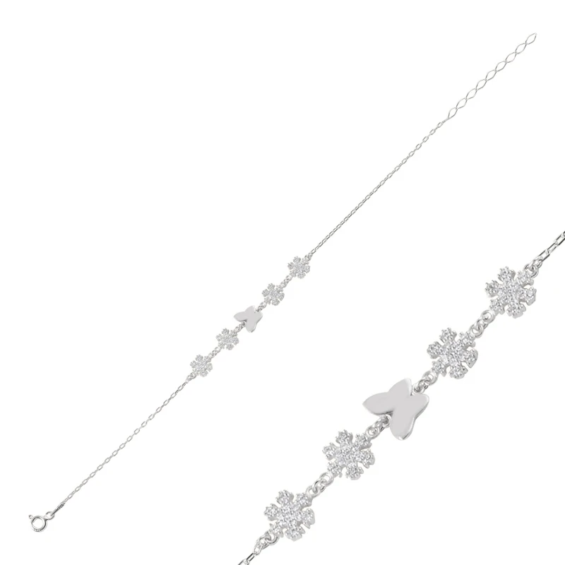 

Silver 925 Sterling Zircon Cubic Zirconia Butterfly & Snowflake Bracelet