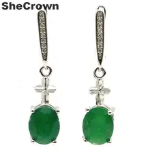 34x8 мм Романтический настоящий зеленый изумруд Белый CZ подарок для Сестры Серебряные Серьги