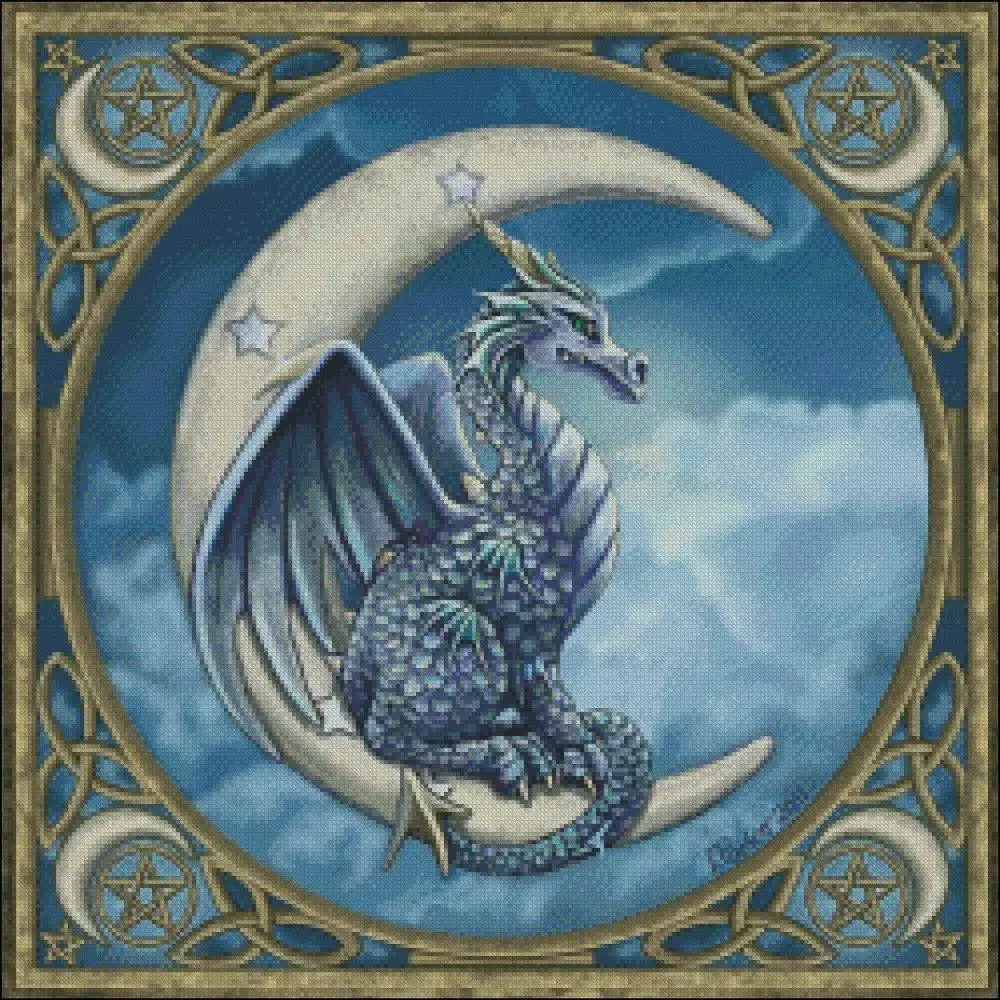Moonlight Dragon- Counted Cross Stitch Kits- Handmade Needlework for Embroidery 14 ct Cross Stitch Sets DMC Color