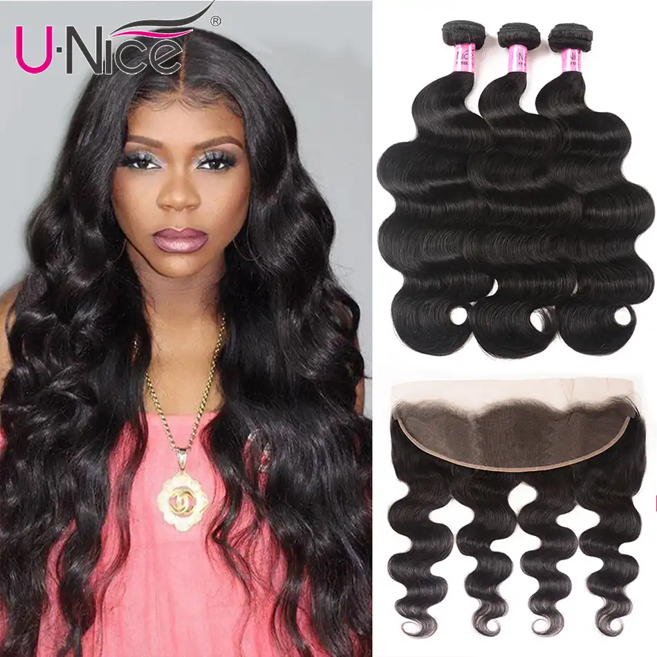 Unice Hair Brazilian Body Wave Transparent Lace Frontal With 3 4