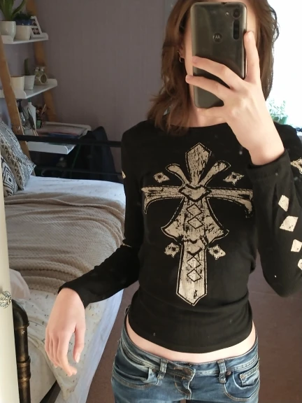 Egirl Grunge Gothic cross Printed T-shirt photo review
