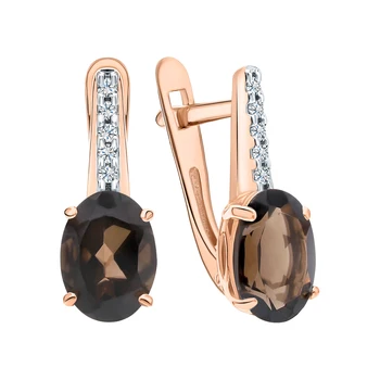 

Gold earrings with quartz smoky and diamonds sunlight sample 585